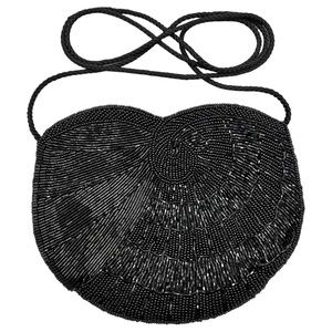 Beaded Evening Party Formal Black Crossbody Purse Covered with Tiny Black Beads